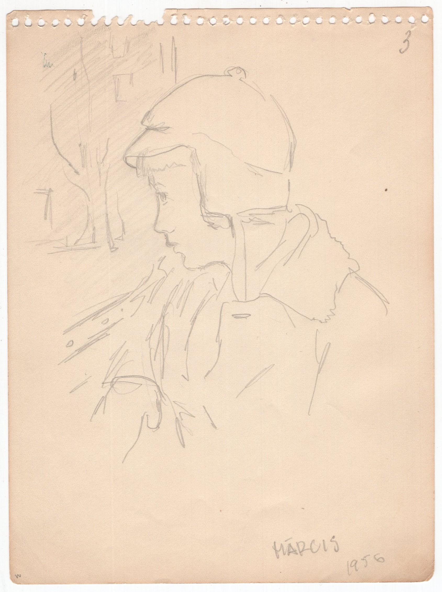 Skaidrītes zīmēta dēla Mārča skice (papīrs, zīmulis). 1956. gads. LNA_LVA, F2273_1v_4, 3. lp.