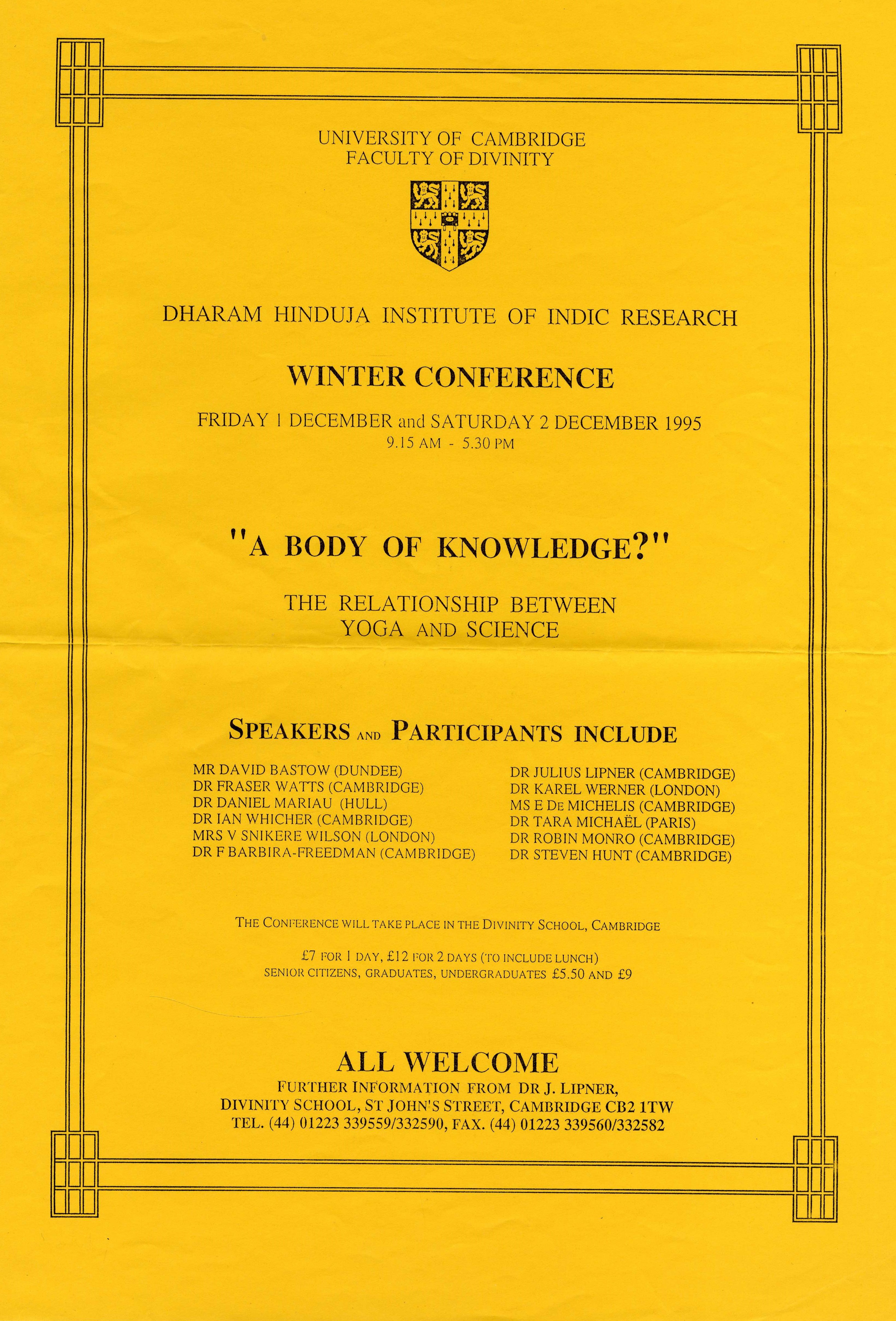 Kembridžas Universitātes rīkotās konferences programma, kur lektoru vidū uzstājas arī Velta Sniķere – Vilsone. 1995. gads. LNA_LVA, F2709_1v_1, 29. lp.