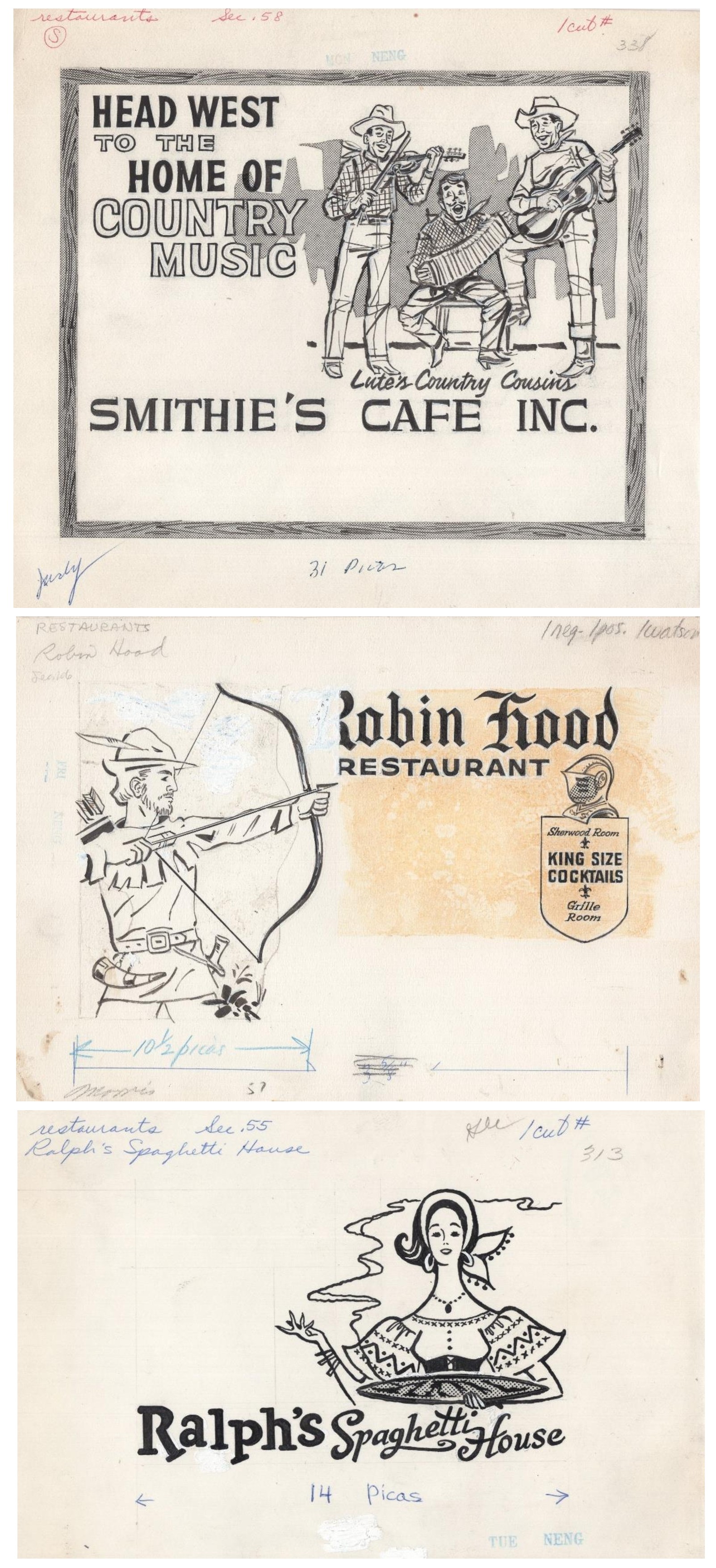 Skaidrītes zīmētās reklāmas (kartons, tuša). 20.gs. 70tie gadi. LNA_LVA, F2273_1v_86, 2;3;5. lp.