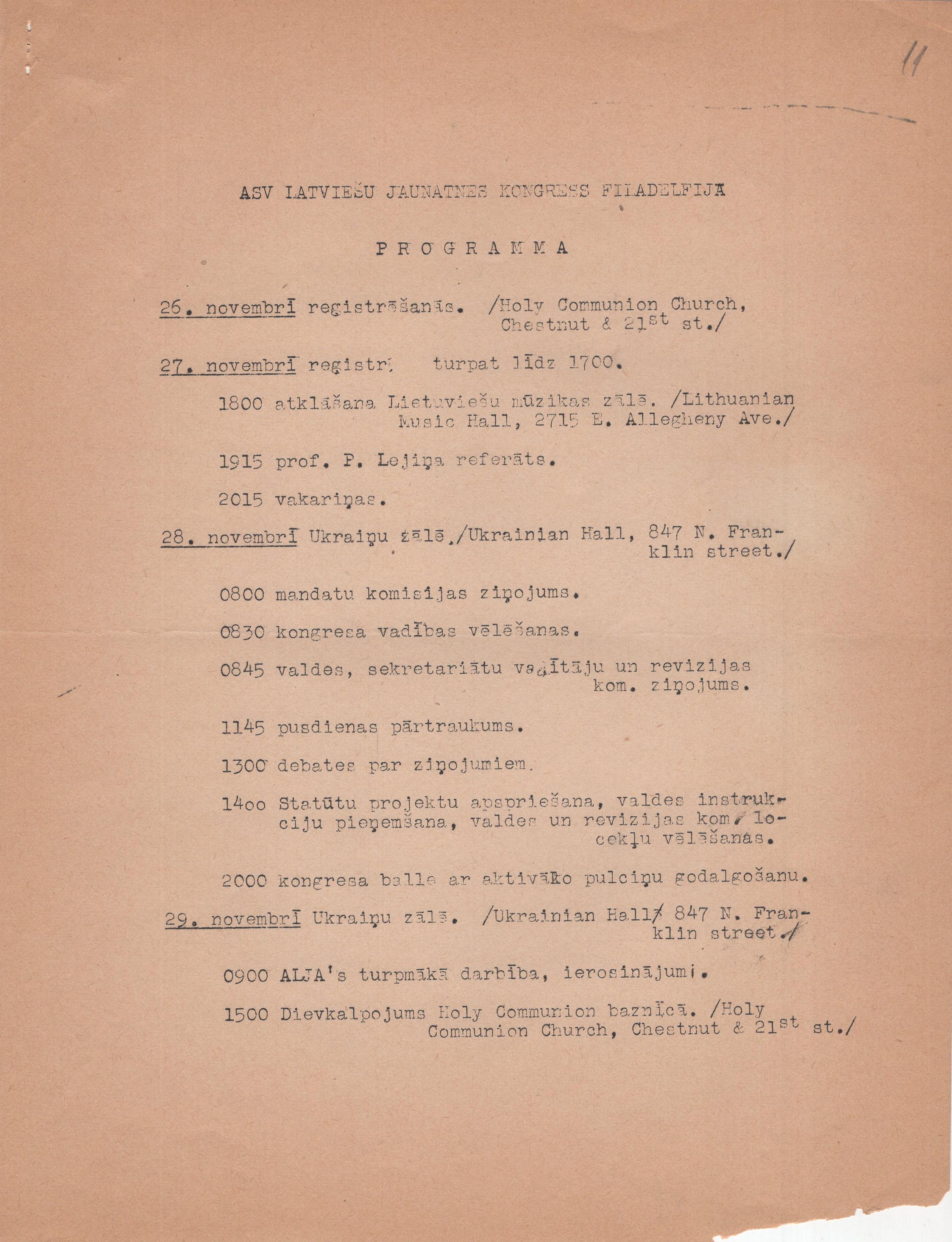 ASV latviešu jaunatnes kongresa programma, 1953. gads.