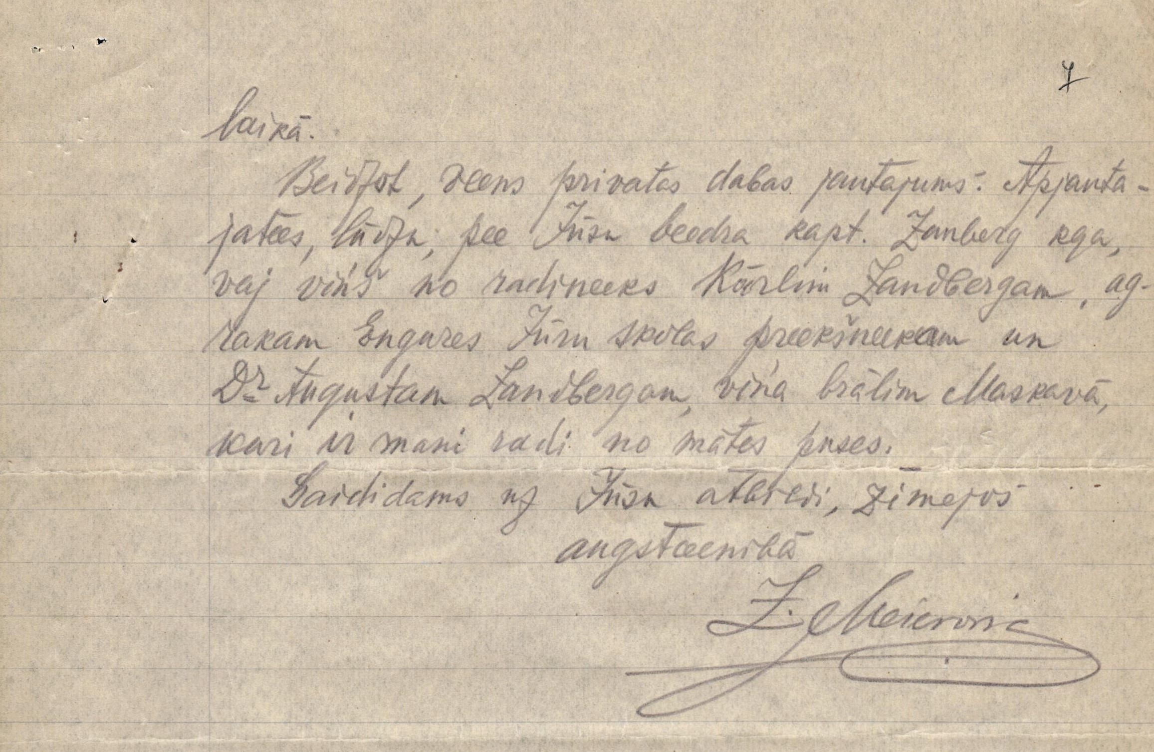 Fragments no Z.A.Meierovica vēstules E.Celmiņam 1918.g. 2.decembrī.