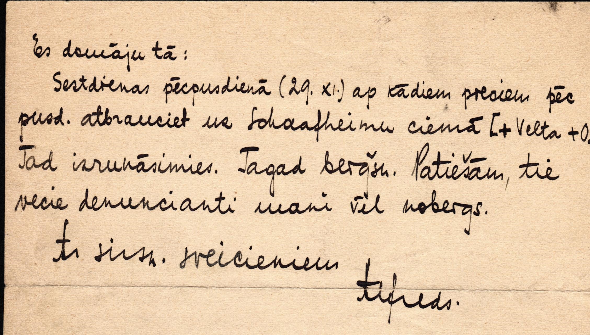 A,Valdmaņa sarakste ar Valdi (Antiņu?) 1947.gada 2.novembrī.
