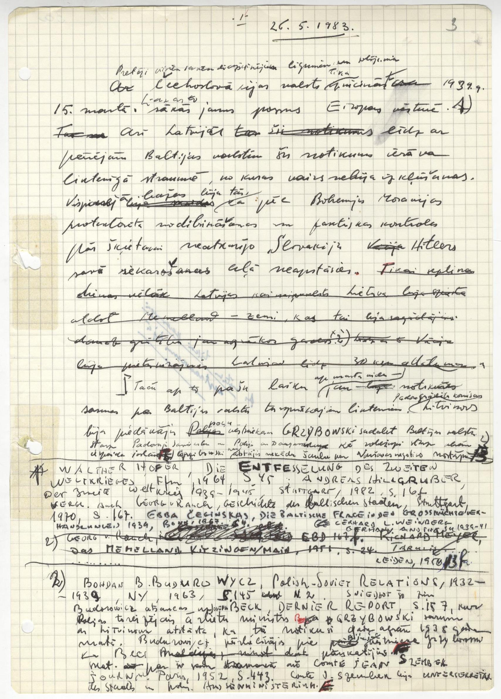V. Skultāna disertācijas "Finis Lettoniae. 1939./1940." manuskripta fragments, 1983. gads