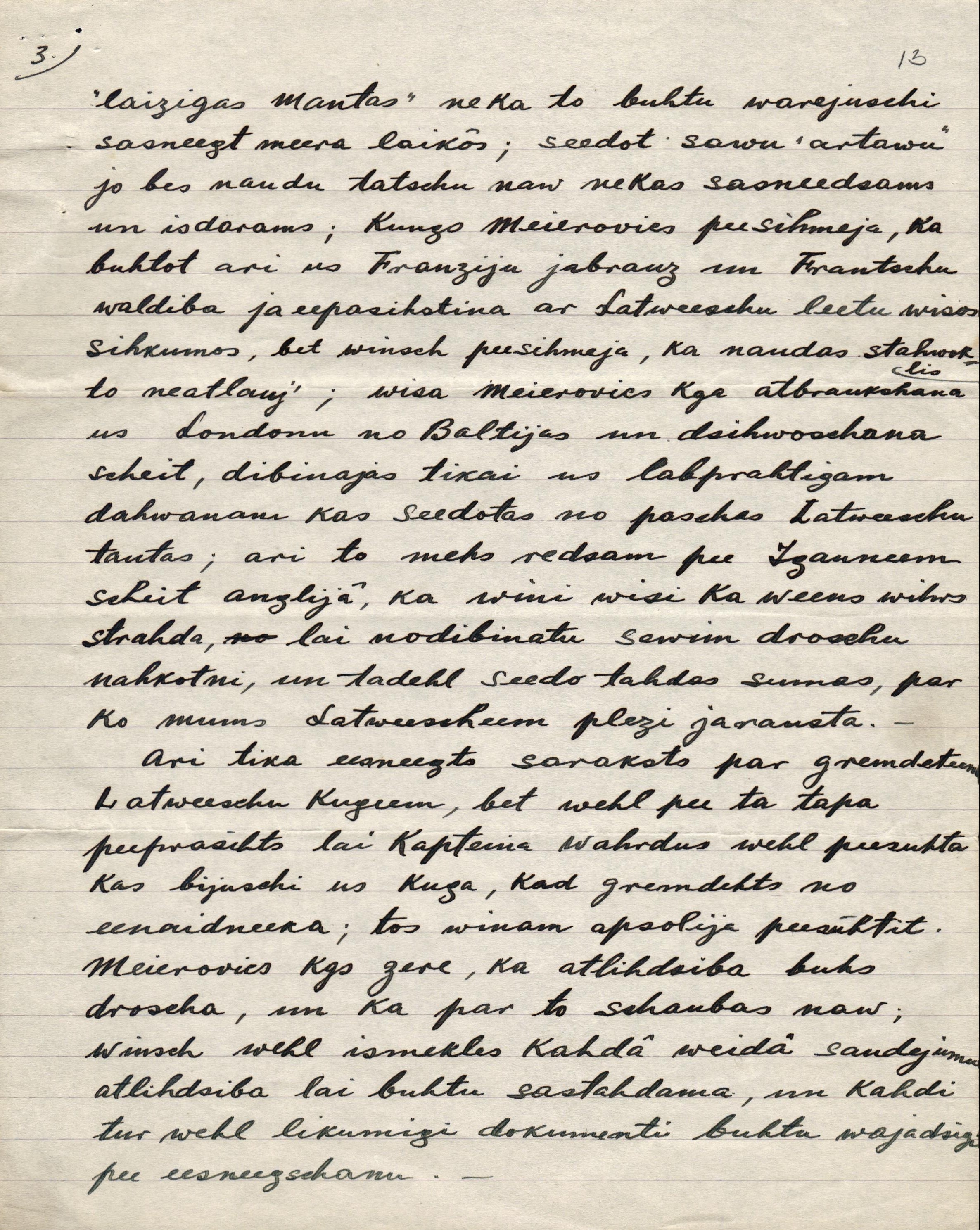 E.Celmiņa pārskats par Z.A.Meirovica ziņojumu Lielbritānijas latviešiem par situāciju Latvijā. 1918.gada 24.novembrī.