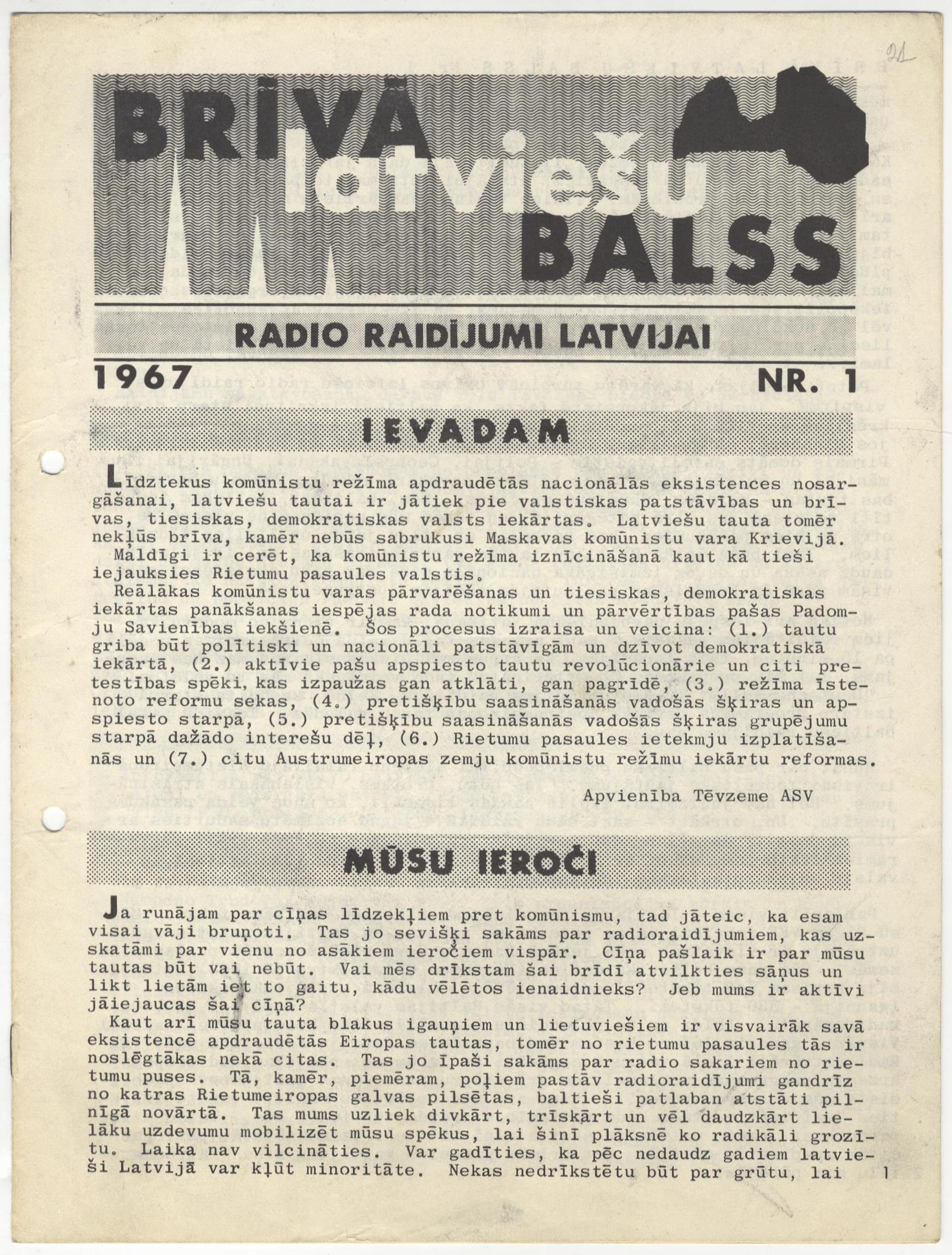 Radio "Brīvā Latviešu Balss" apkārtraksts, 1967. gads