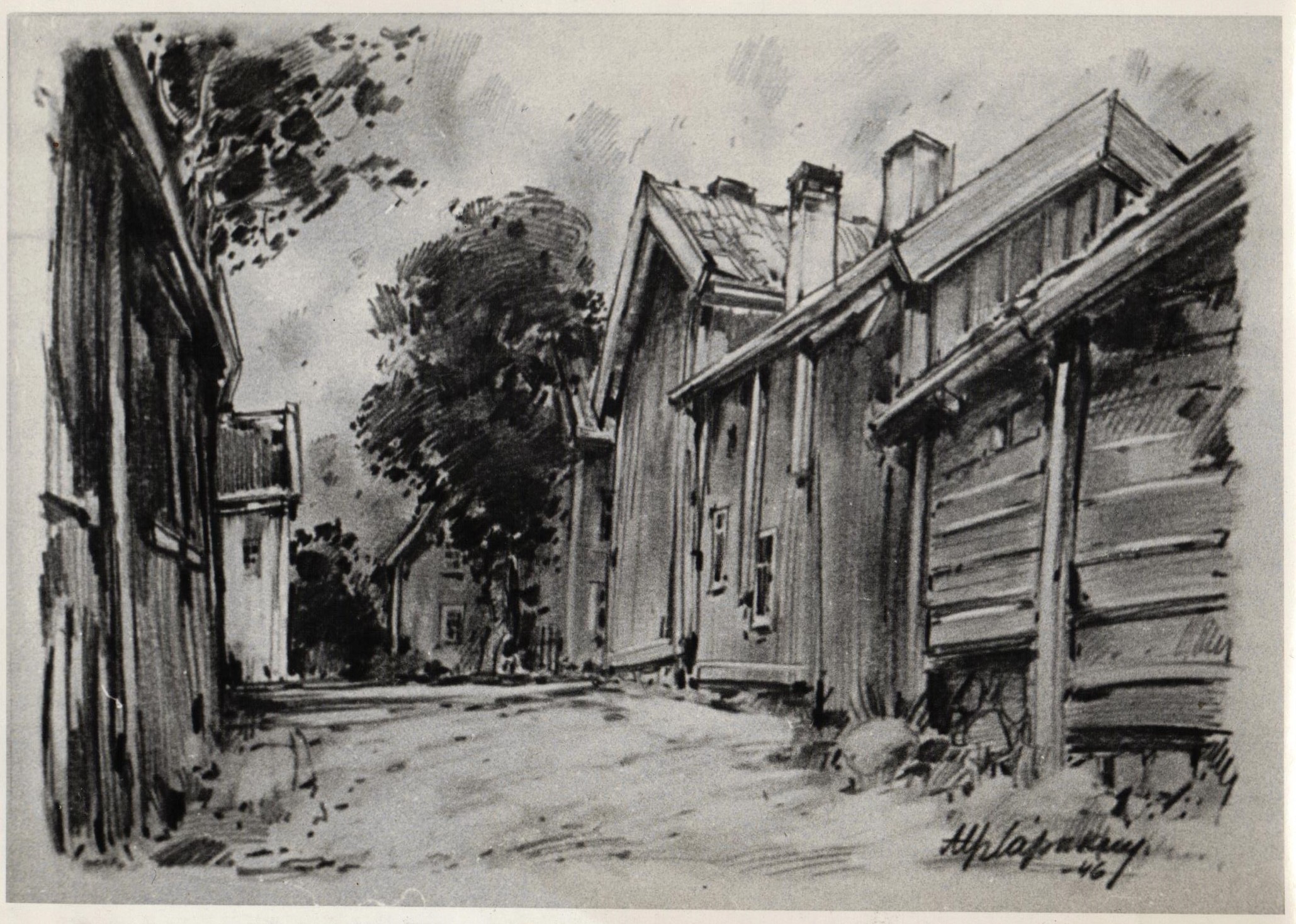 Erebrū vecpilsēta. A. Lapukina eļļas gleznas fotoattēls. 1946.g.