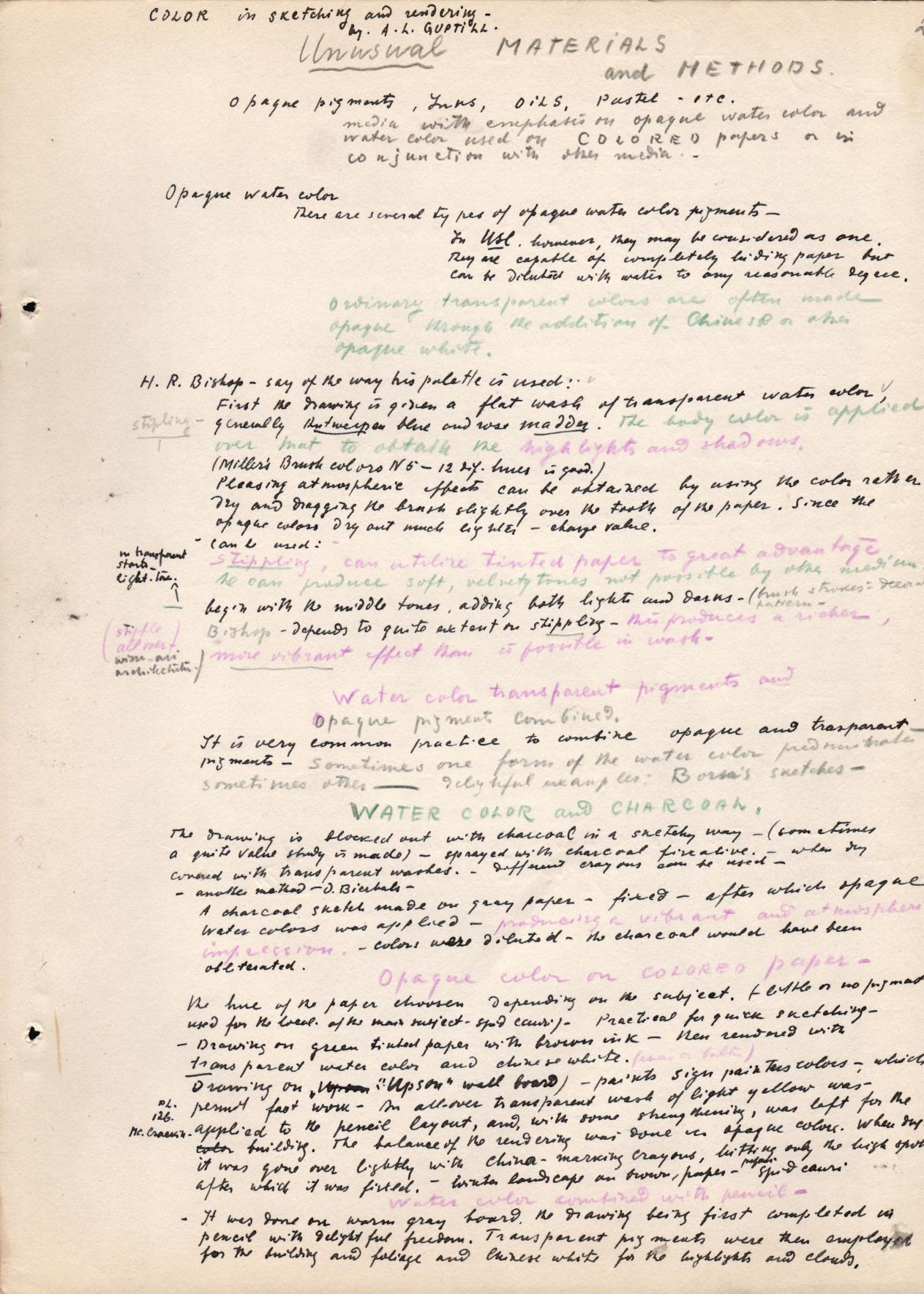 Fragments no Jāņa Munča pierakstu, konspektu burtnīcas par portretu glezniecību dažādās tehnikās. Angļu val. Ap 1950. – 1955. gadu.