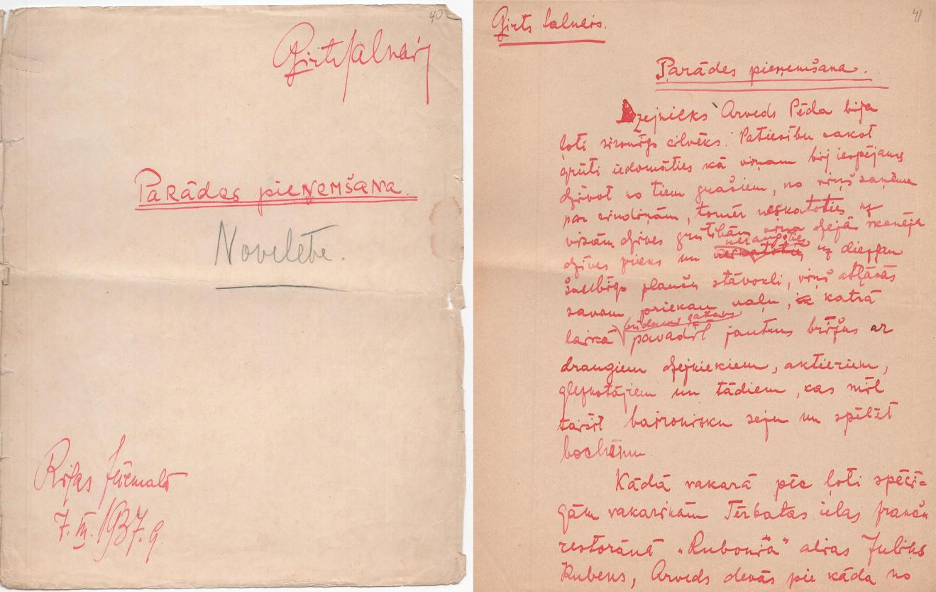 Ģirta Salnā novelete "Parādes pieņemšana", fragments, 1937. gads.