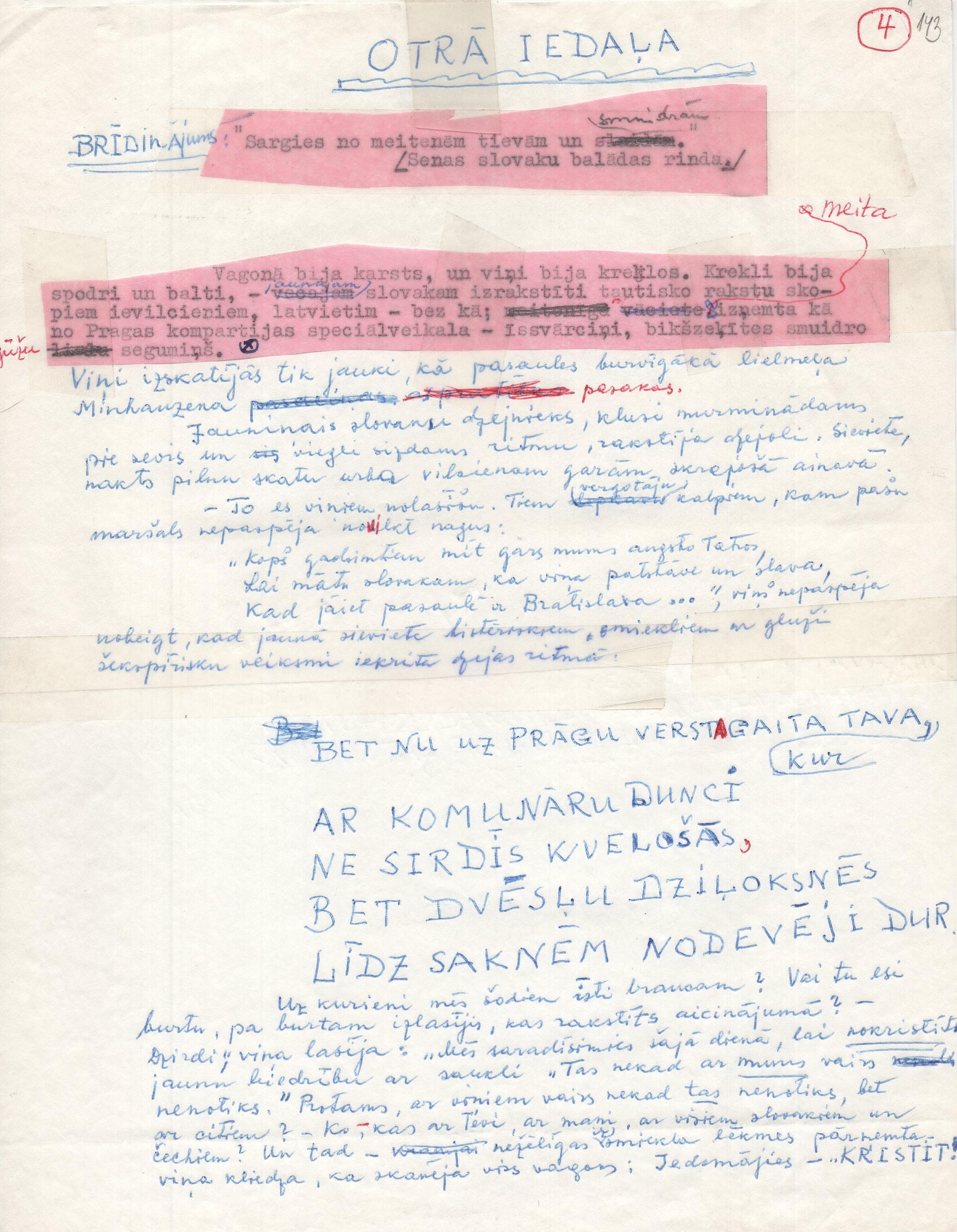 Ģirta Salnā romāna "Paradīze pa kreisi, paradīze pa labi" manuskripts, fragments.