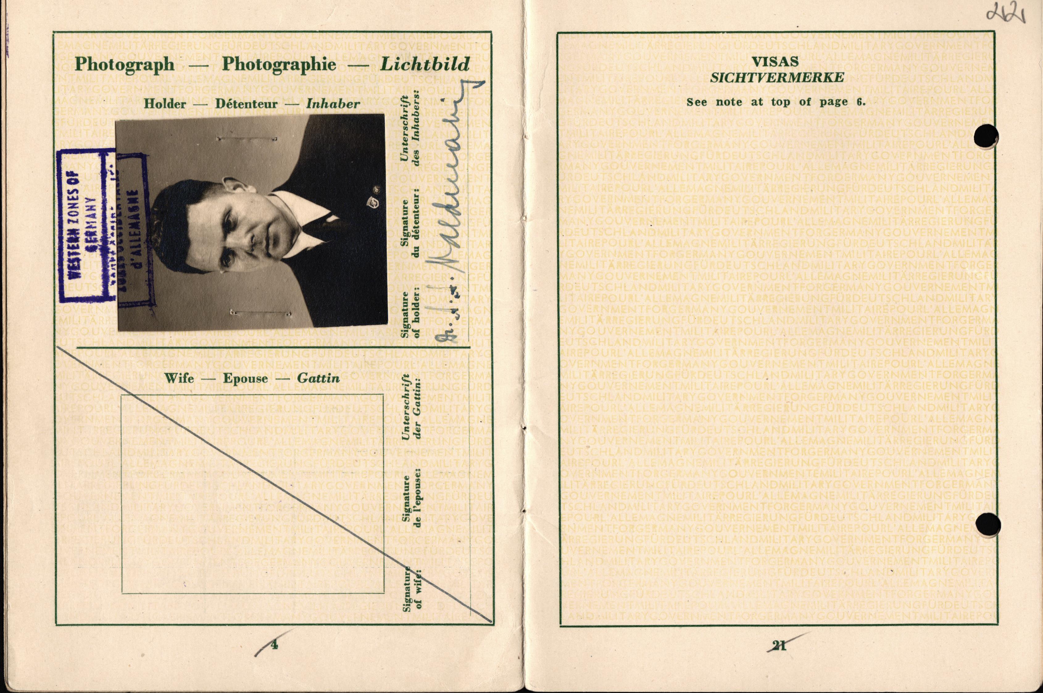 A.Valdmanim pases vietā izsniegtais pagaidu ceļošanas dokuments. 1947.g.