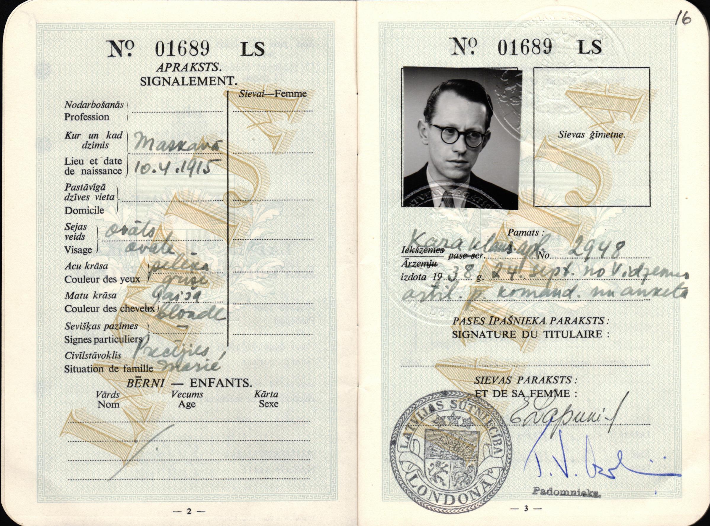 A. Lapukina Latvijas republikas ārzemju pase. 1938.g.