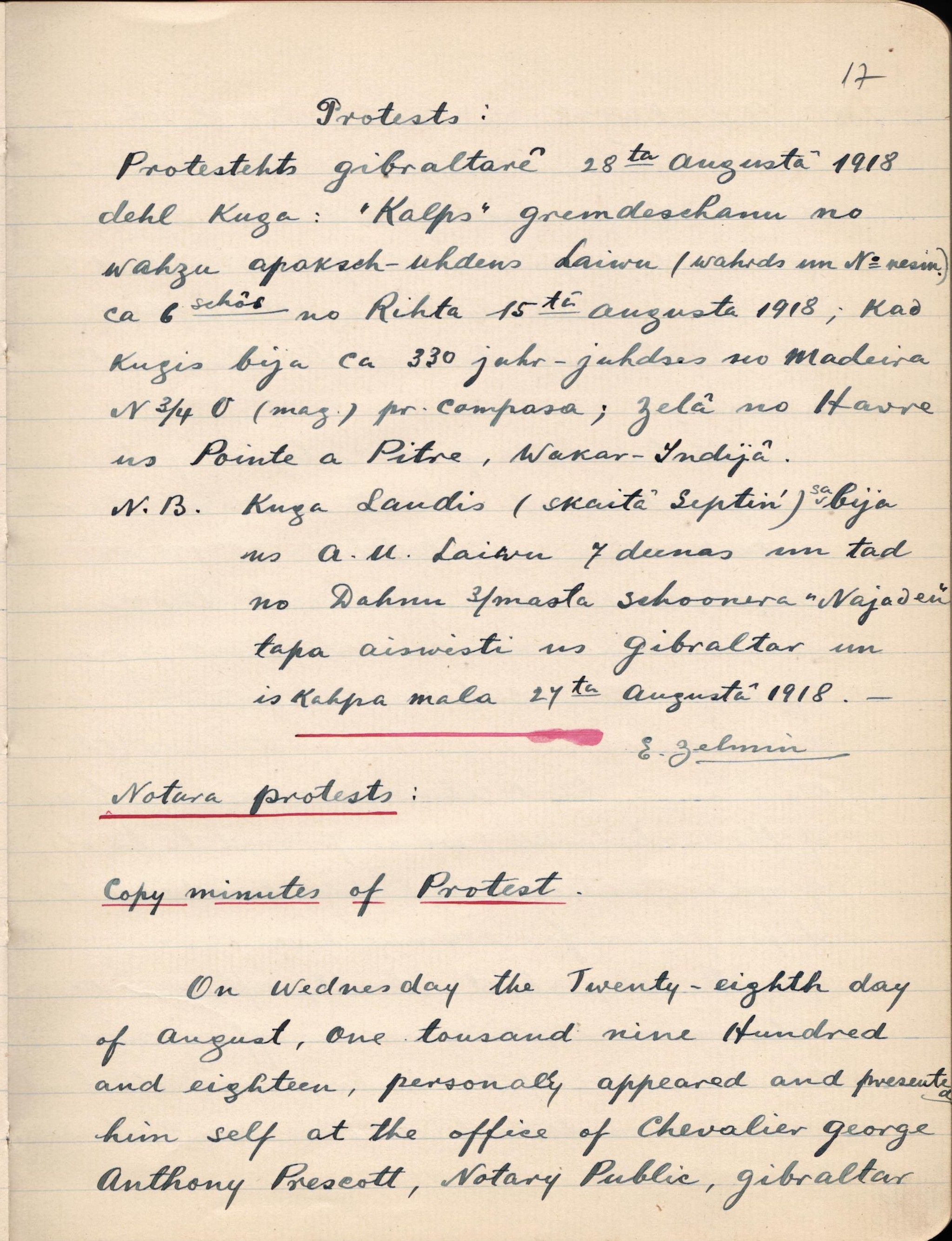 Fragments no E.Celmiņa dienasgrāmatas. Par kuģa "Kalps" nogremdēšanu.