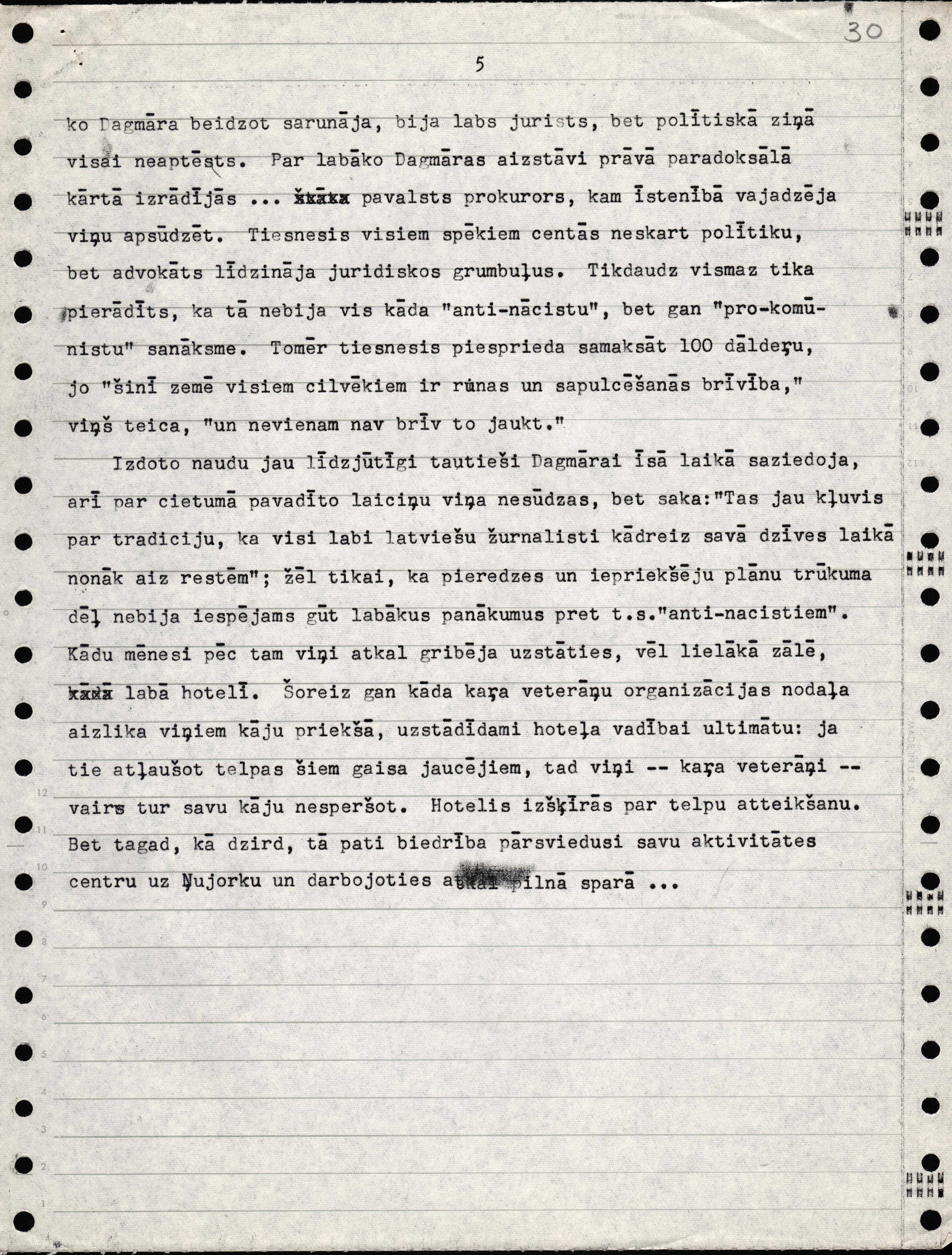 D.Vallenas raksta manuskripts. Raksts publicēts laikrakstā "Laiks" 1970.gada 7.janvārī
