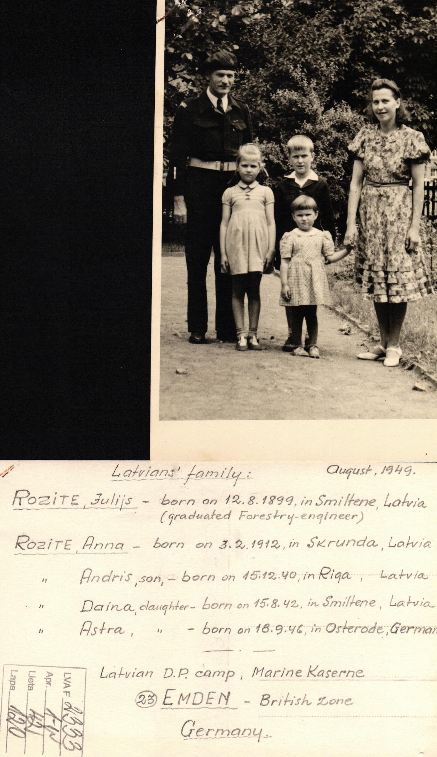 Rozīšu ģimene. 1949. gads.