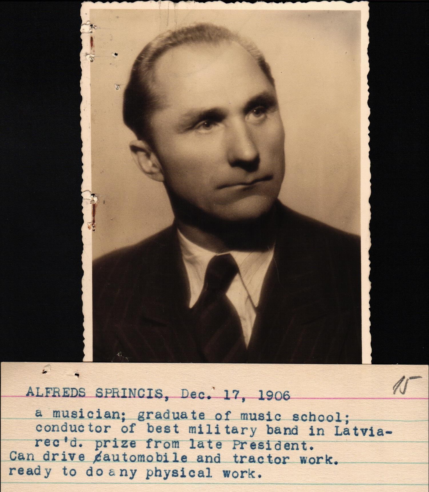 Alfrēds Sprincis, fotoportrets. 20. gs. 40. gadi.