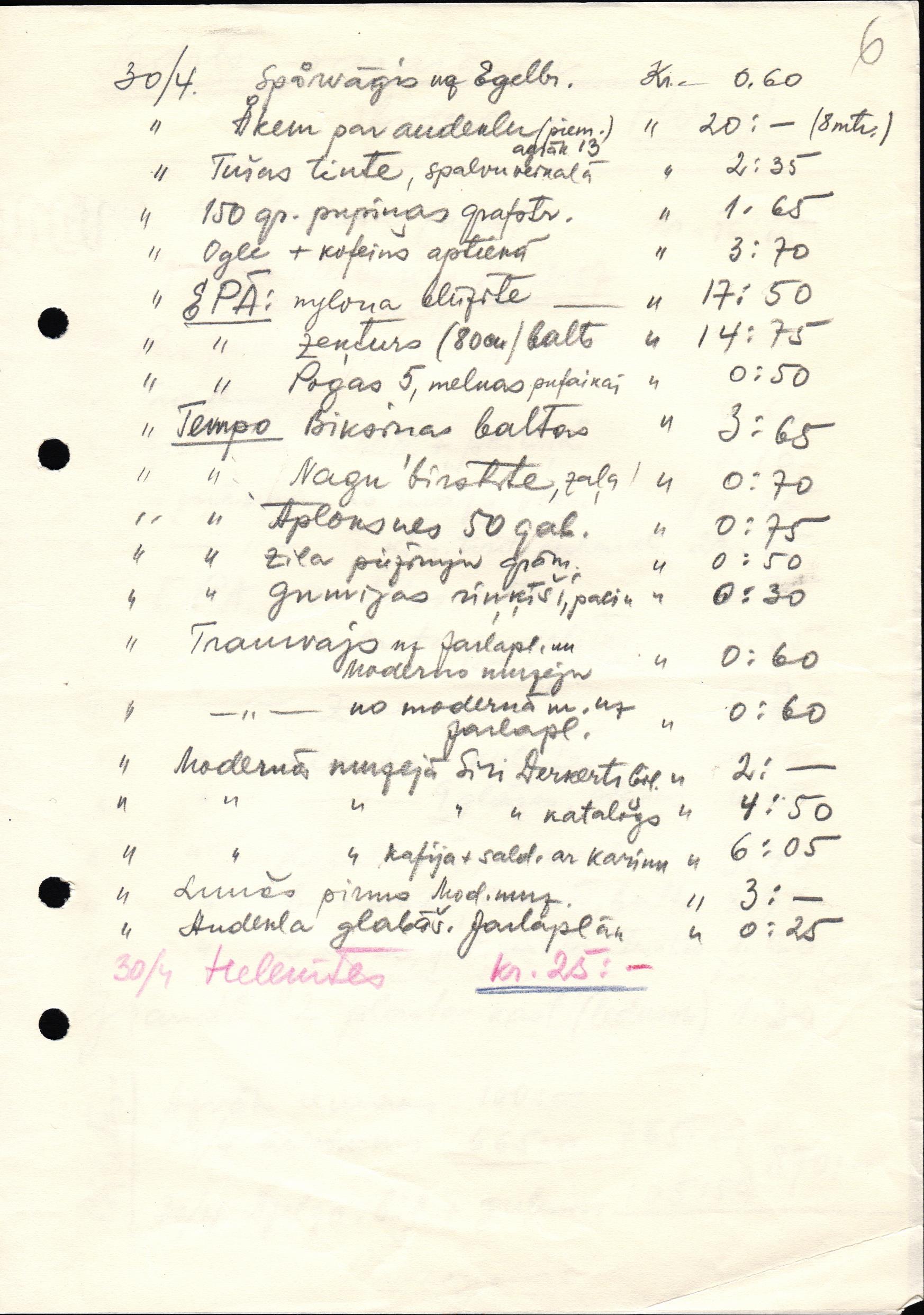 S. Samsones mācību brauciena uz Parīzi izdevumu saraksts. 1960. gada aprīlis.