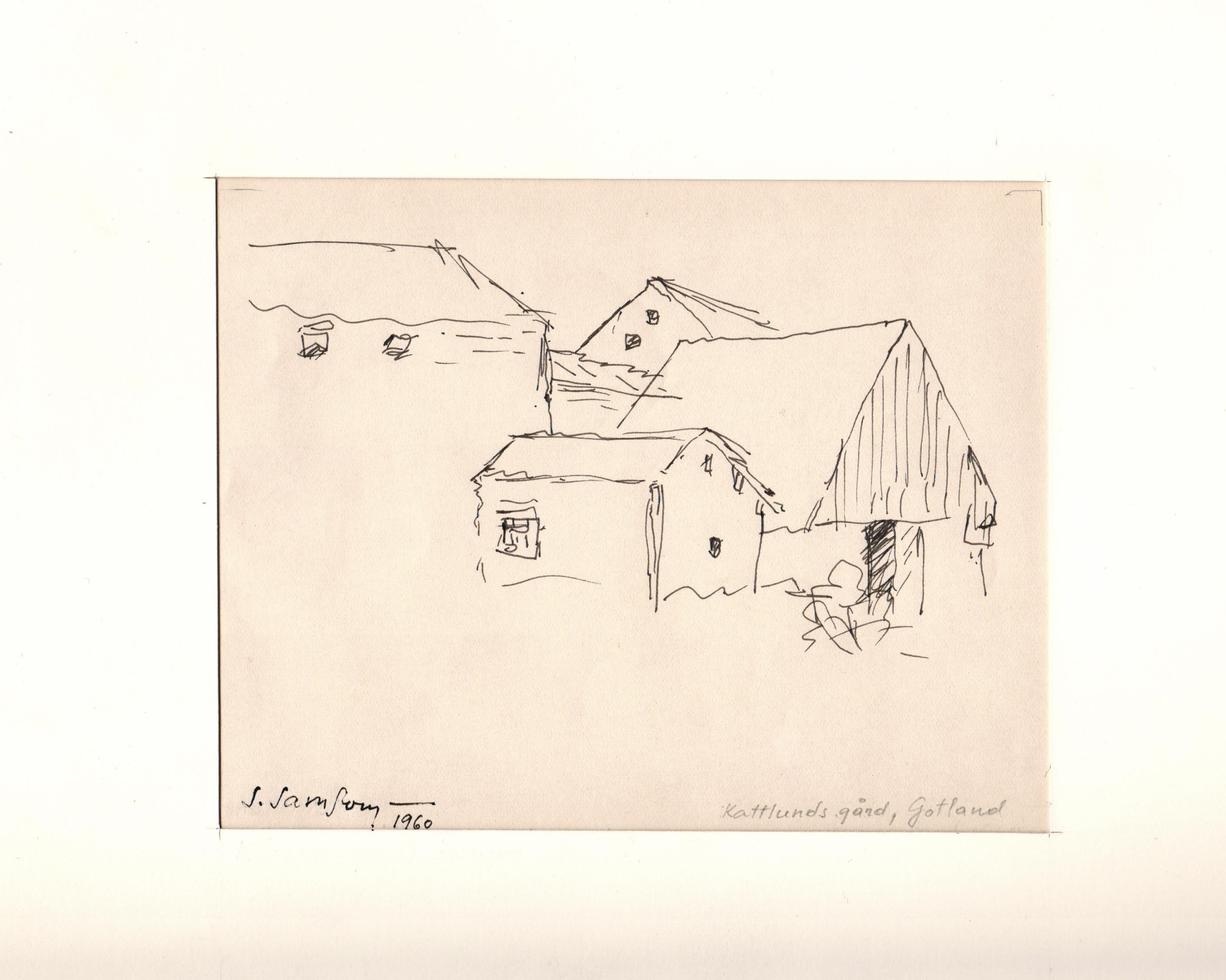 S. Samsones skice "Kattlunds gård. Gotland". 1960. gads.