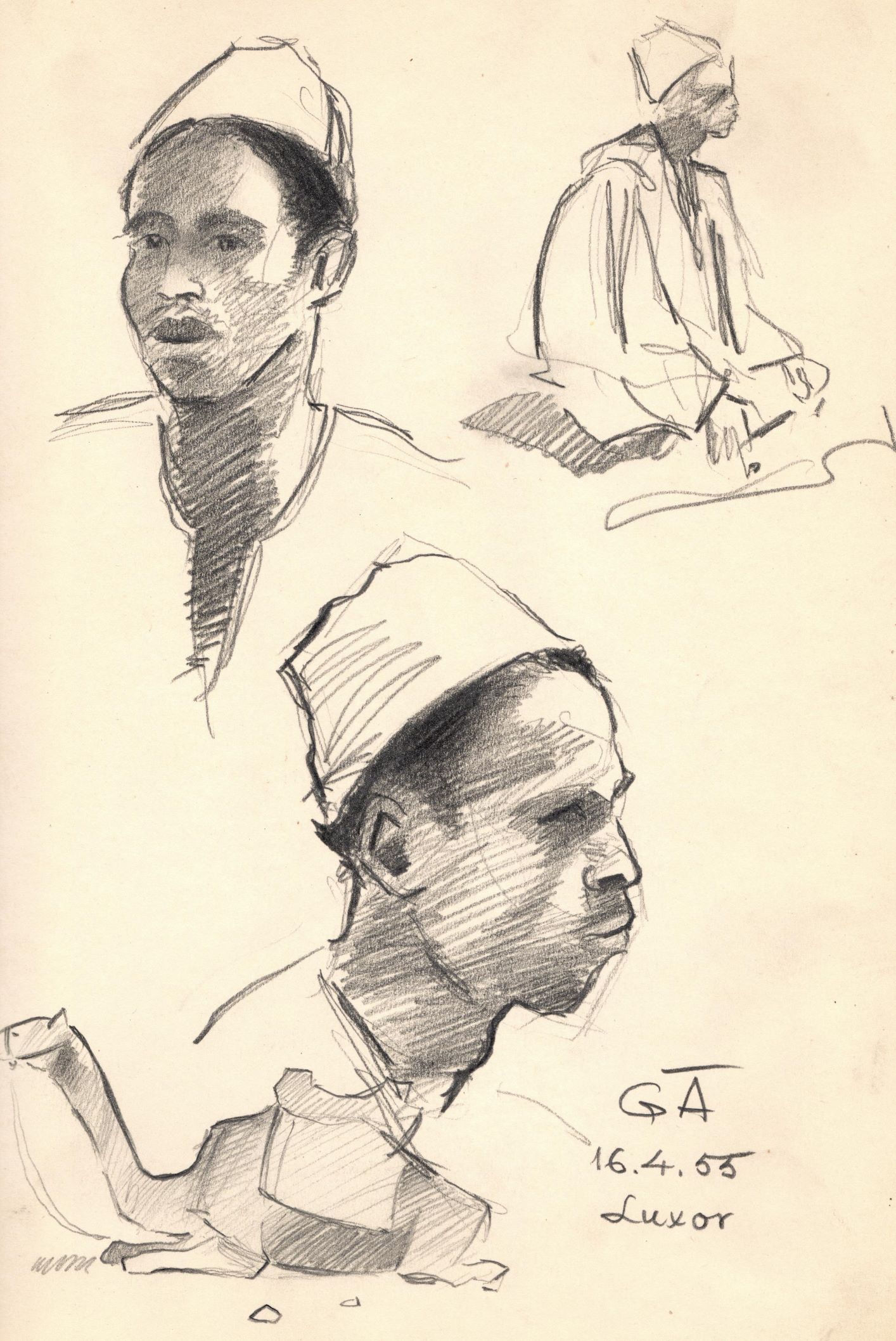 Albuma lapa ar Ģ. Ārvalda studijām no viņa ceļojuma uz Ēģipti. 1955. gada 16. aprīlis.