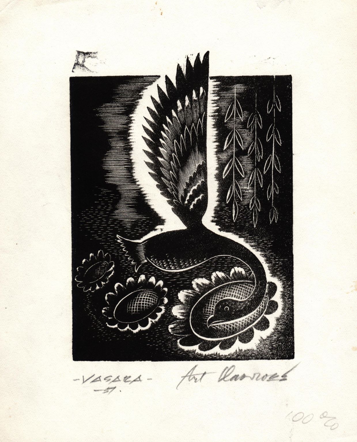 Artura Damrozes grafikas darbs "Vasara". 1951. gads. A. Sildega sakrātie dokumenti.
